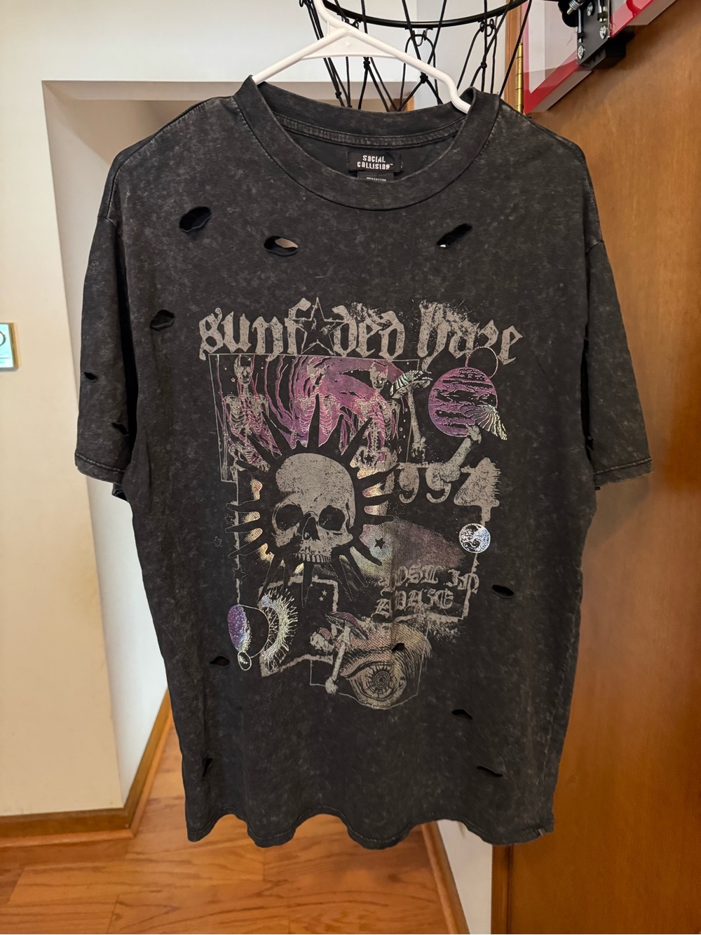 Social Collulsion Black Distressed Skull Graphic Tee